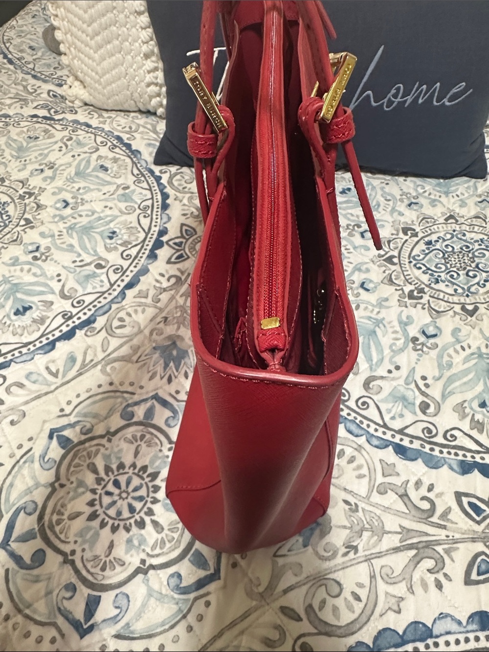 Tory Burch Red York Tote with Gold Logo - Picture 5 of 8